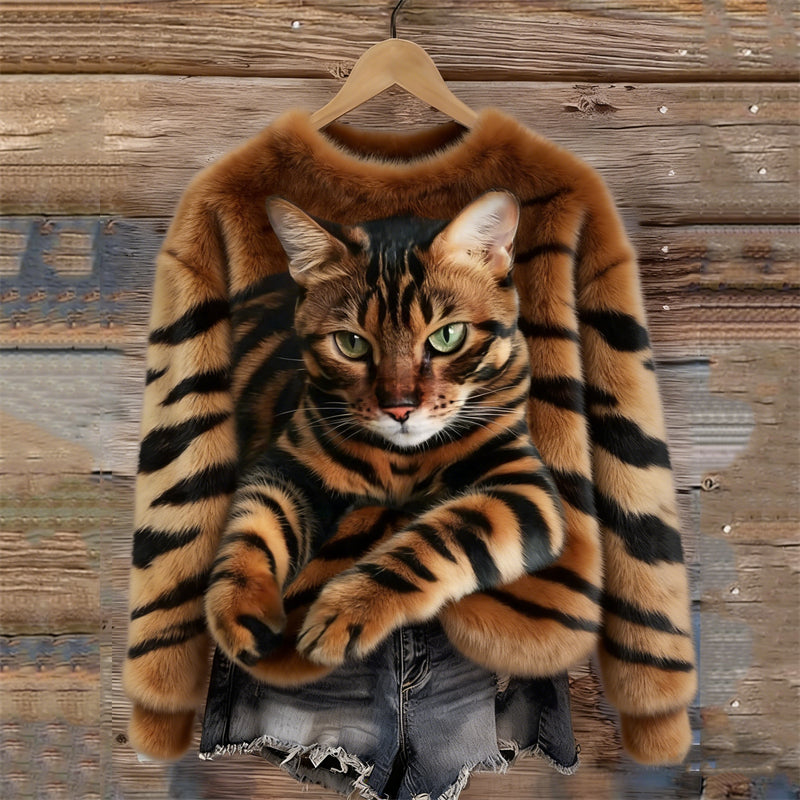 Katzen Pullover Damen — Flauschig mit 3D-Katzenmotiv 7