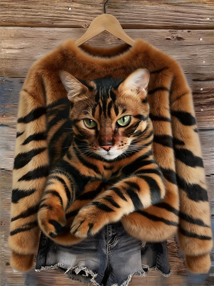 Katzen Pullover Damen — Flauschig mit 3D-Katzenmotiv 8