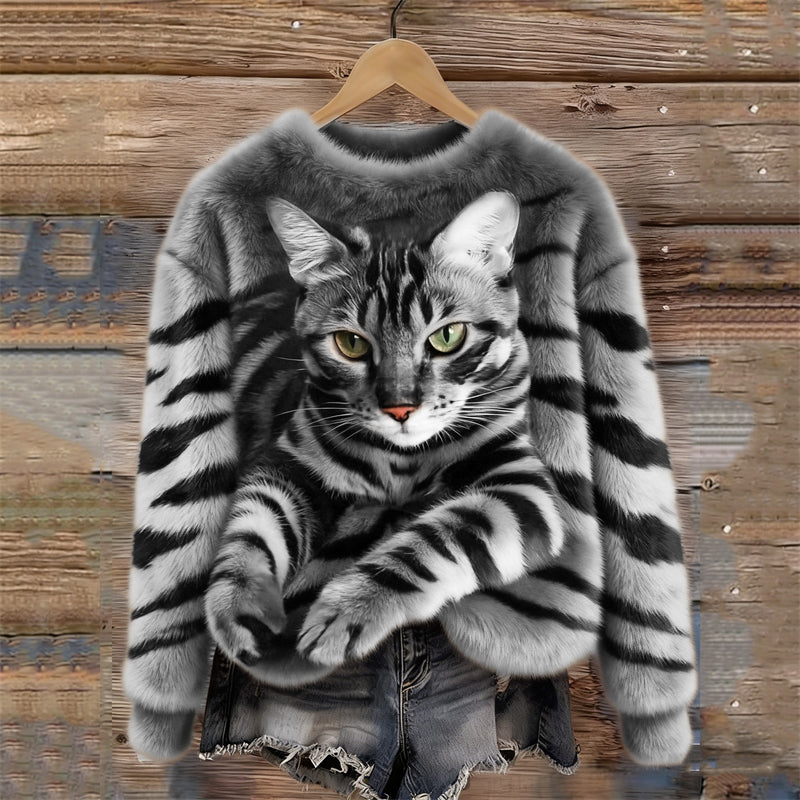 Katzen Pullover Damen — Flauschig mit 3D-Katzenmotiv 9