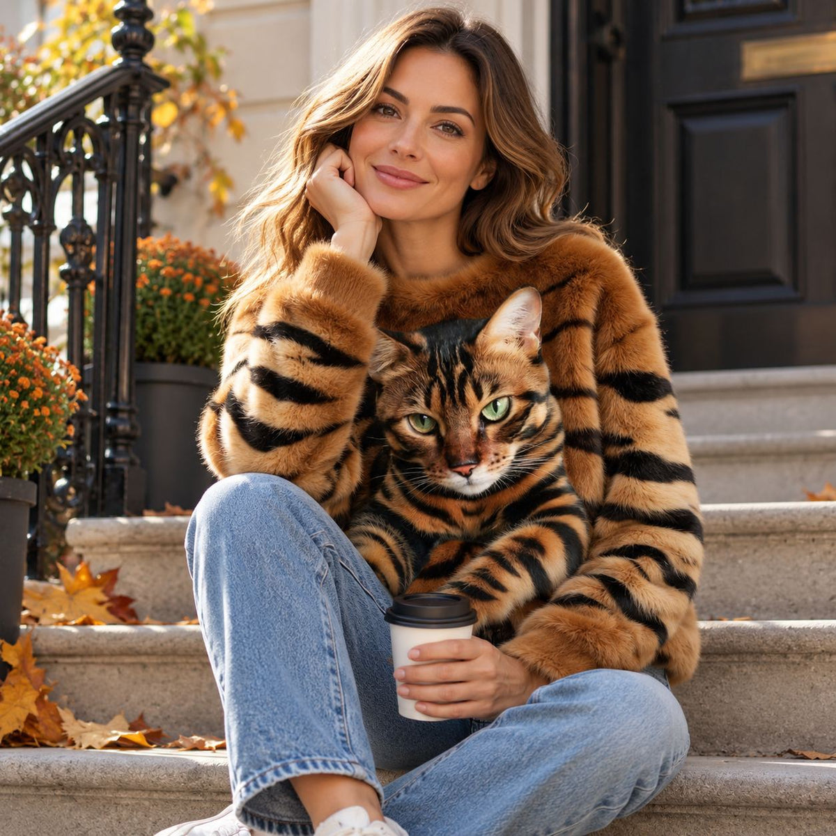 Katzen Pullover Damen — Flauschig mit 3D-Katzenmotiv 1