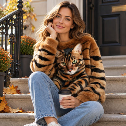 Katzen Pullover Damen — Flauschig mit 3D-Katzenmotiv 1