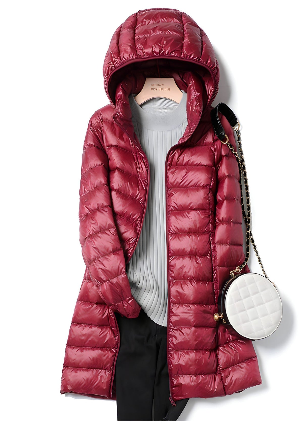 Lange Steppjacke Damen — Leicht mit Kapuze 10