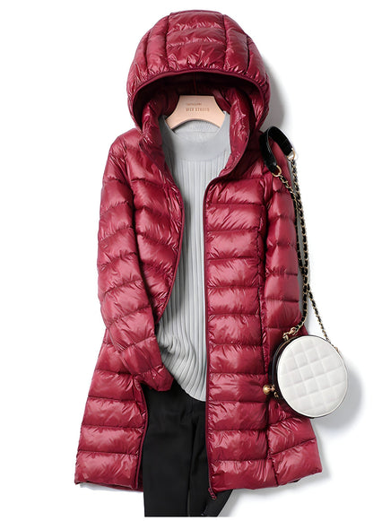 Lange Steppjacke Damen — Leicht mit Kapuze 10