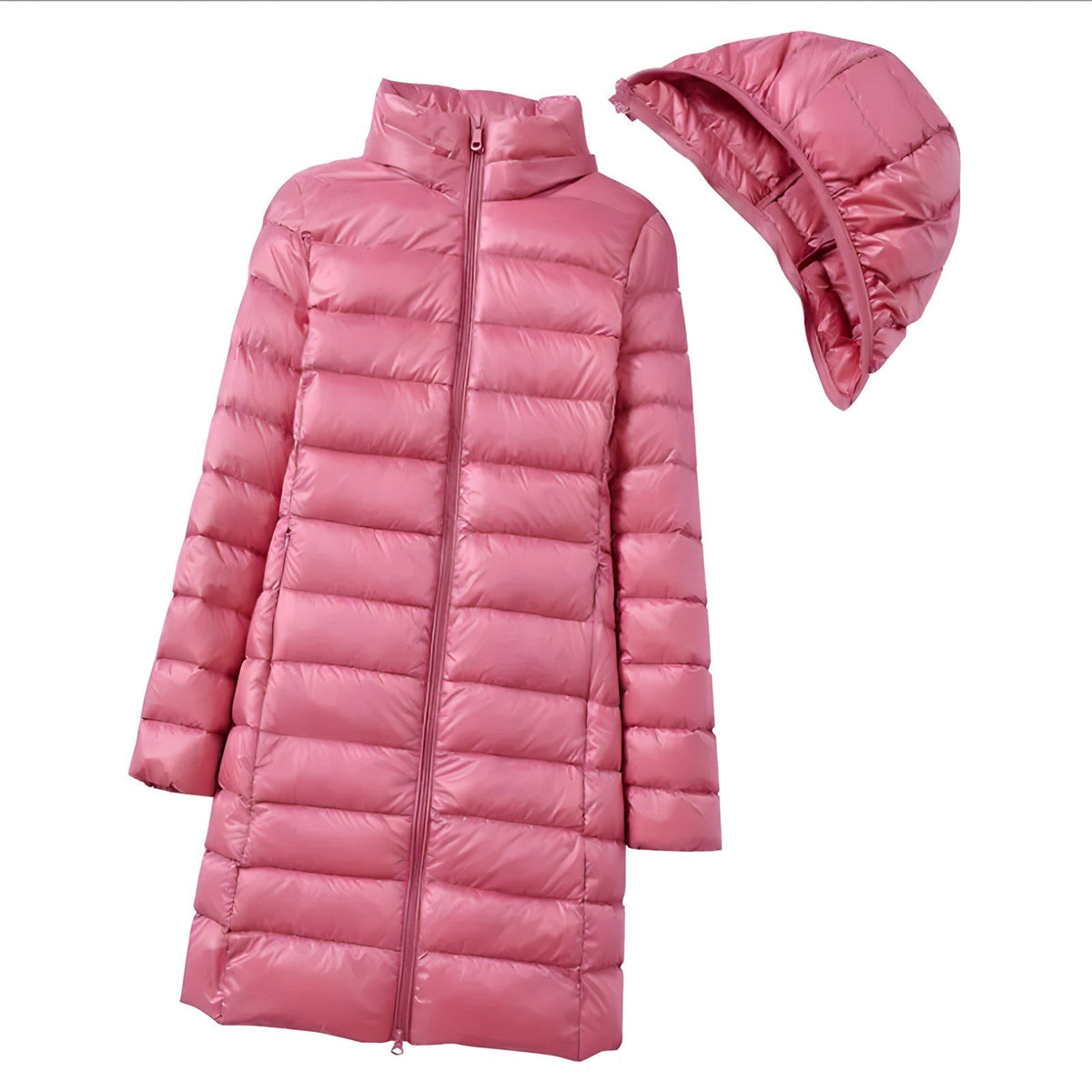 Lange Steppjacke Damen — Leicht mit Kapuze 3