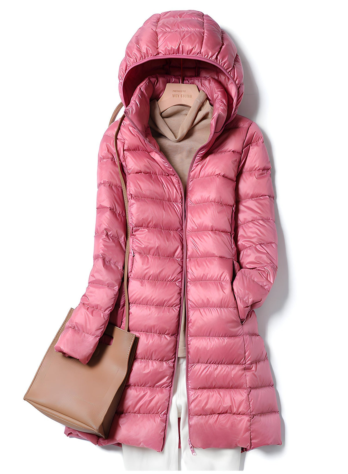 Lange Steppjacke Damen — Leicht mit Kapuze 4