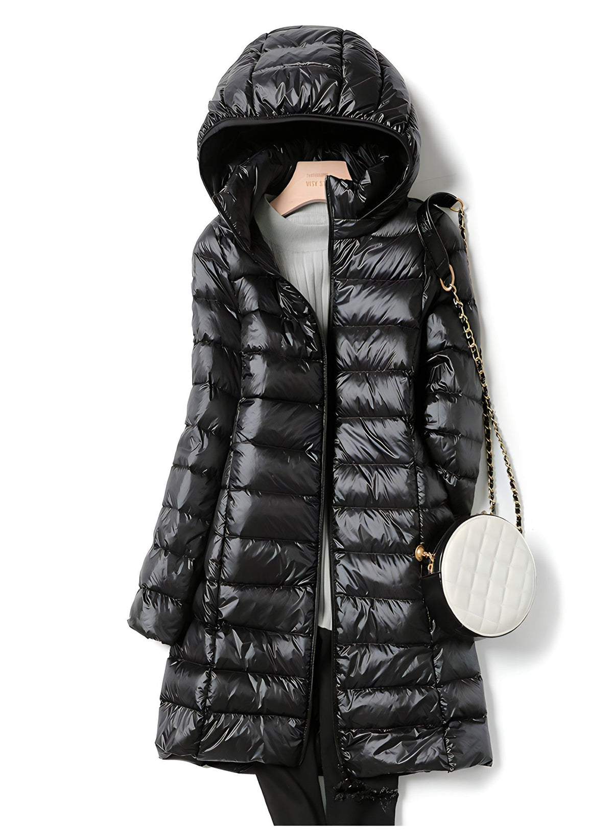 Lange Steppjacke Damen — Leicht mit Kapuze 5