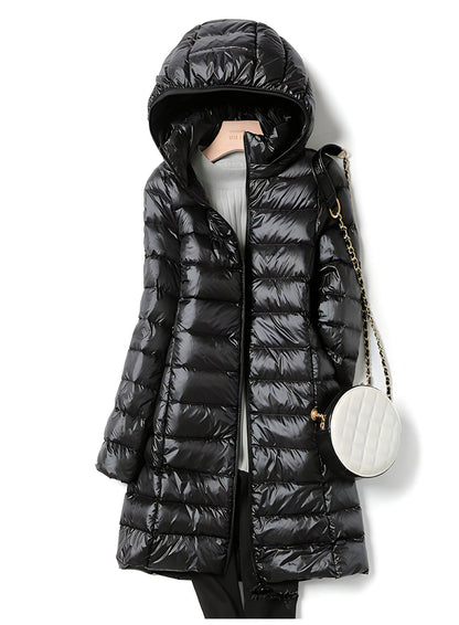 Lange Steppjacke Damen — Leicht mit Kapuze 5
