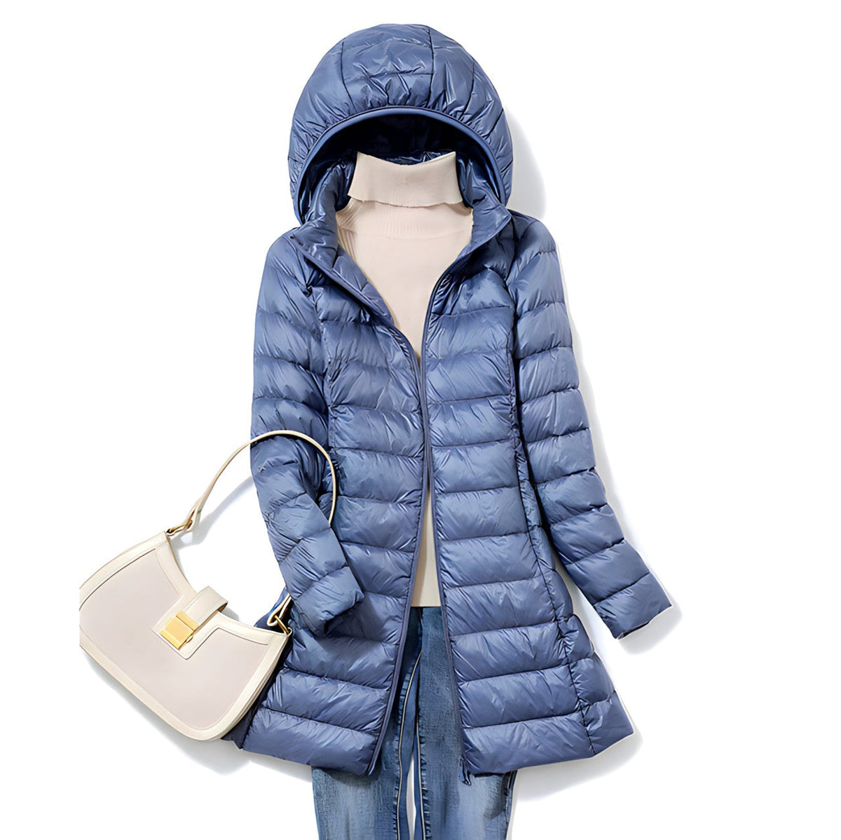 Lange Steppjacke Damen — Leicht mit Kapuze 6