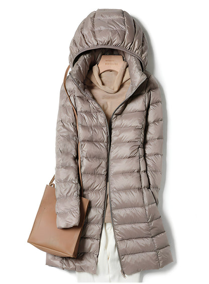 Lange Steppjacke Damen — Leicht mit Kapuze 7