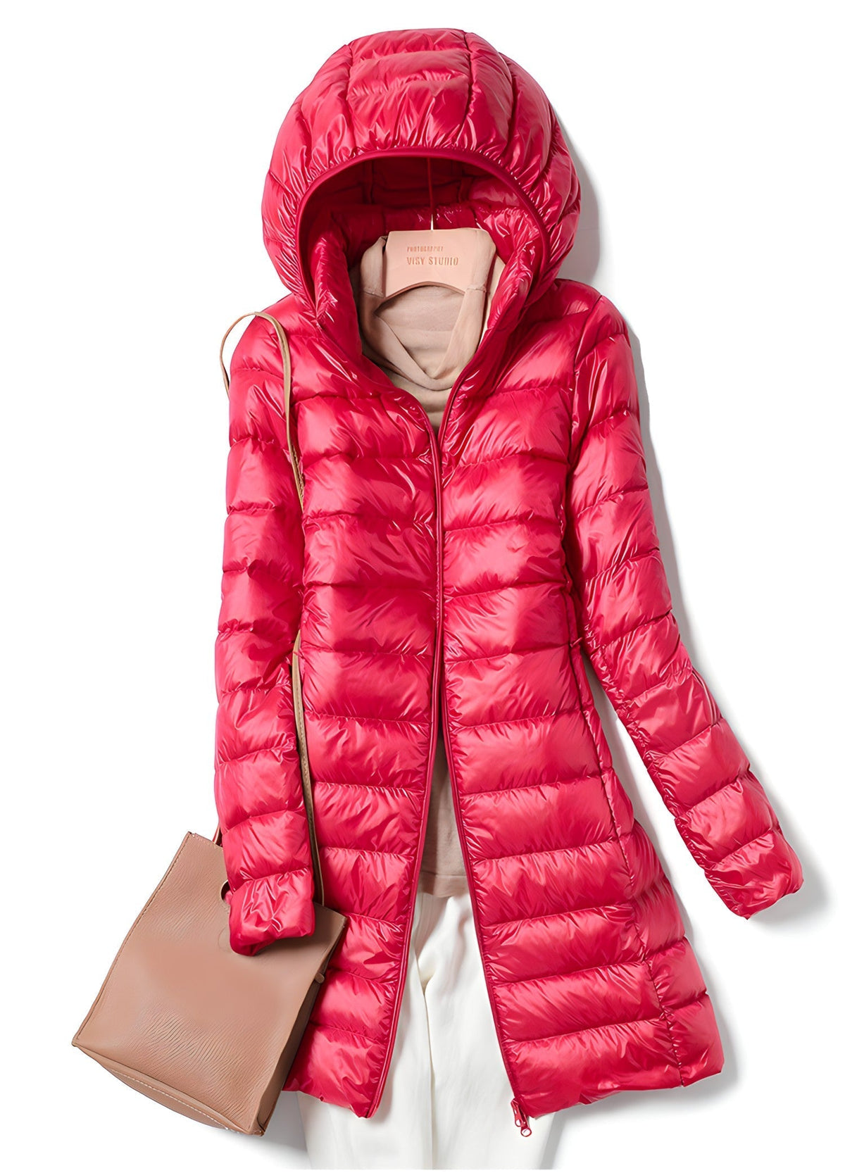 Lange Steppjacke Damen — Leicht mit Kapuze 8