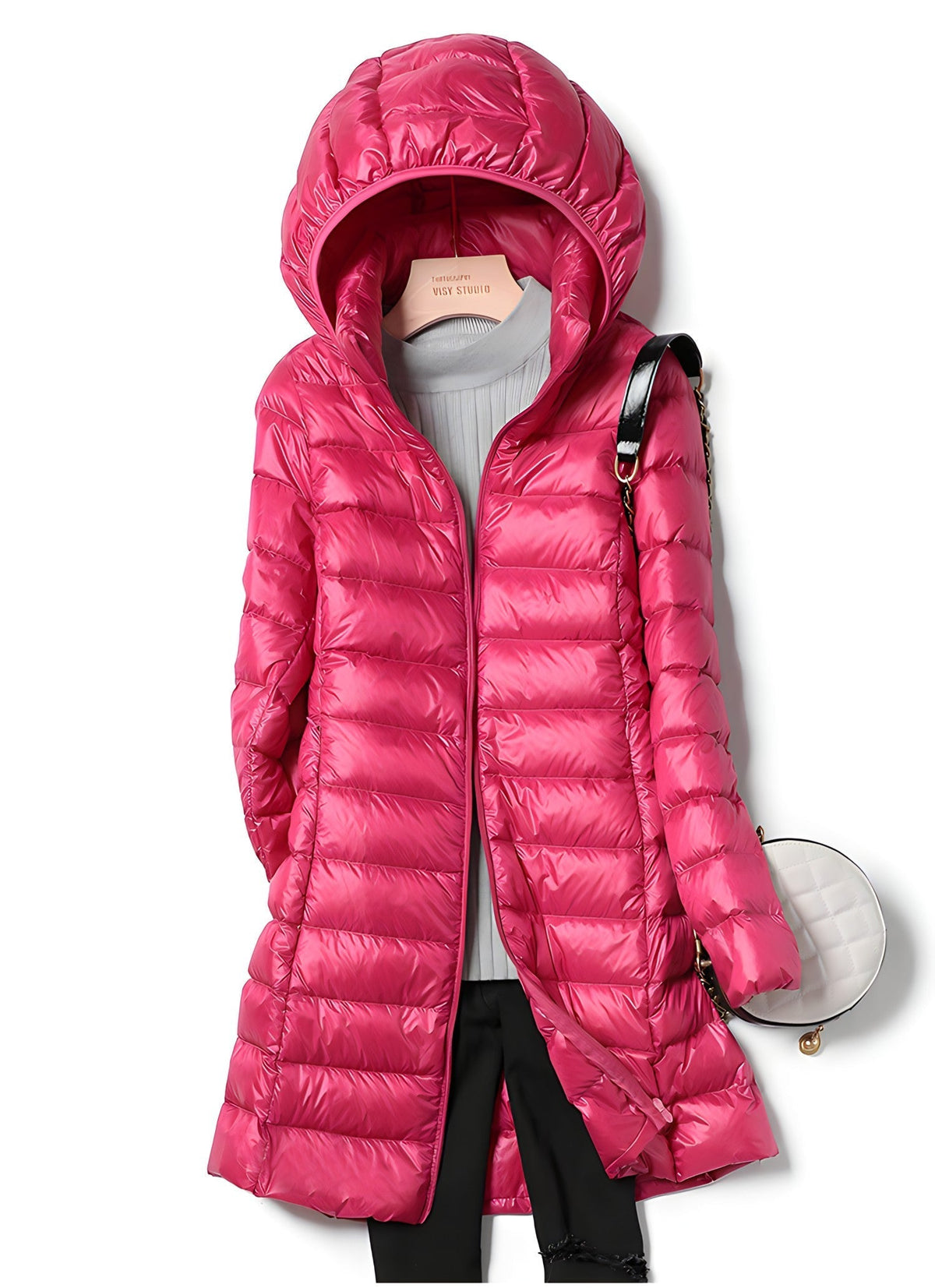 Lange Steppjacke Damen — Leicht mit Kapuze 9