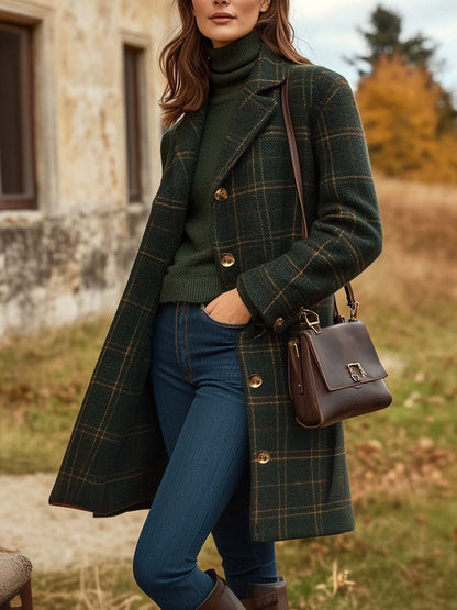 Long Women's Plaid Wool Coat Slim Fit — Elegant Winter Coat 1