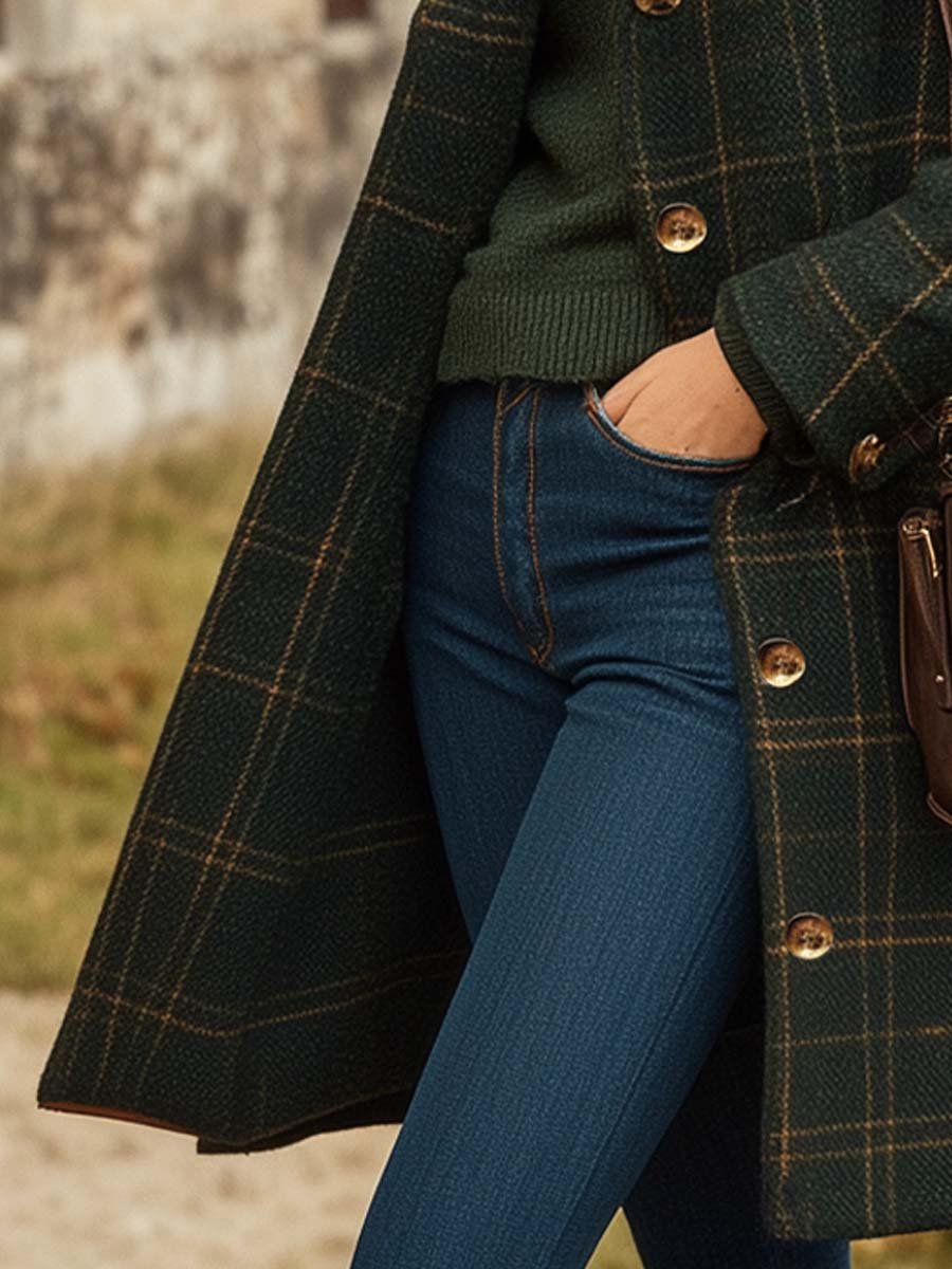 Long Women's Plaid Wool Coat Slim Fit — Elegant Winter Coat 3