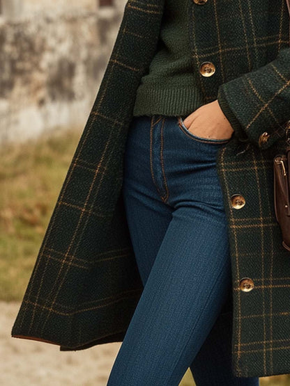 Long Women's Plaid Wool Coat Slim Fit — Elegant Winter Coat 3