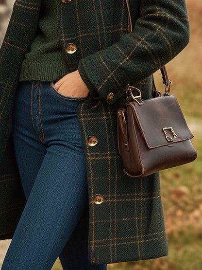 Long Women's Plaid Wool Coat Slim Fit — Elegant Winter Coat 4