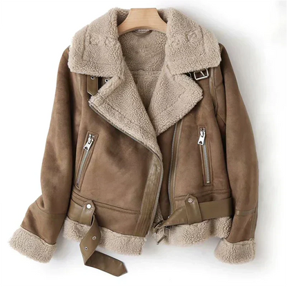 Women's Sherpa-Lined Leather Jacket – Warm Biker Style 2