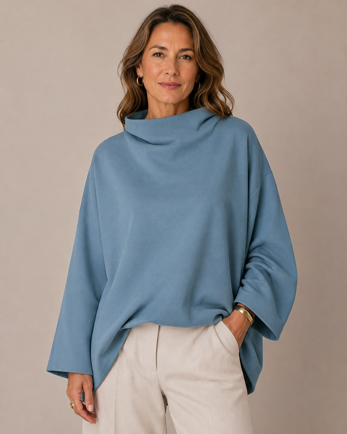 Jackyee – Damen – Rippstrick – Longline Rollkragenpullover