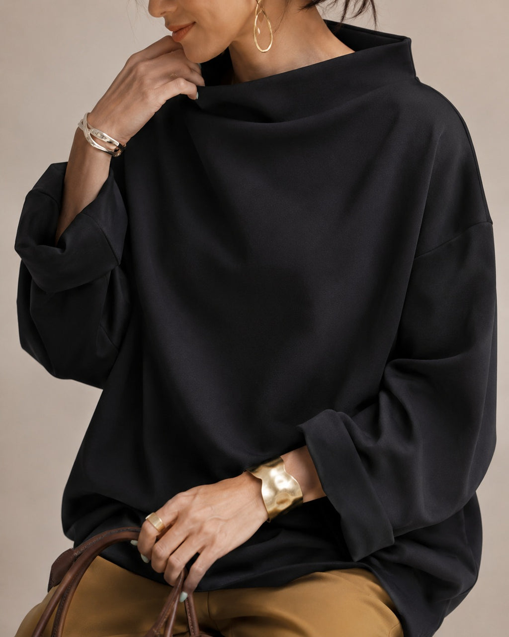 Jackyee – Damen – Rippstrick – Longline Rollkragenpullover