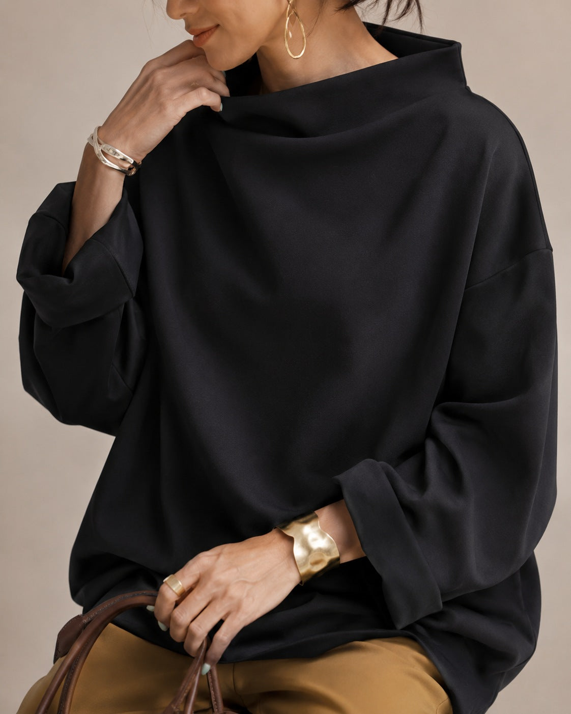 Jackyee – Damen – Rippstrick – Longline Rollkragenpullover