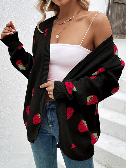Women's Strawberry Knit Cardigan — Oversized Button Front 8