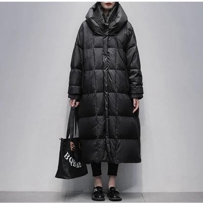 Women's Long Hooded Puffer Coat — Oversized Quilted Winter Jacket 2