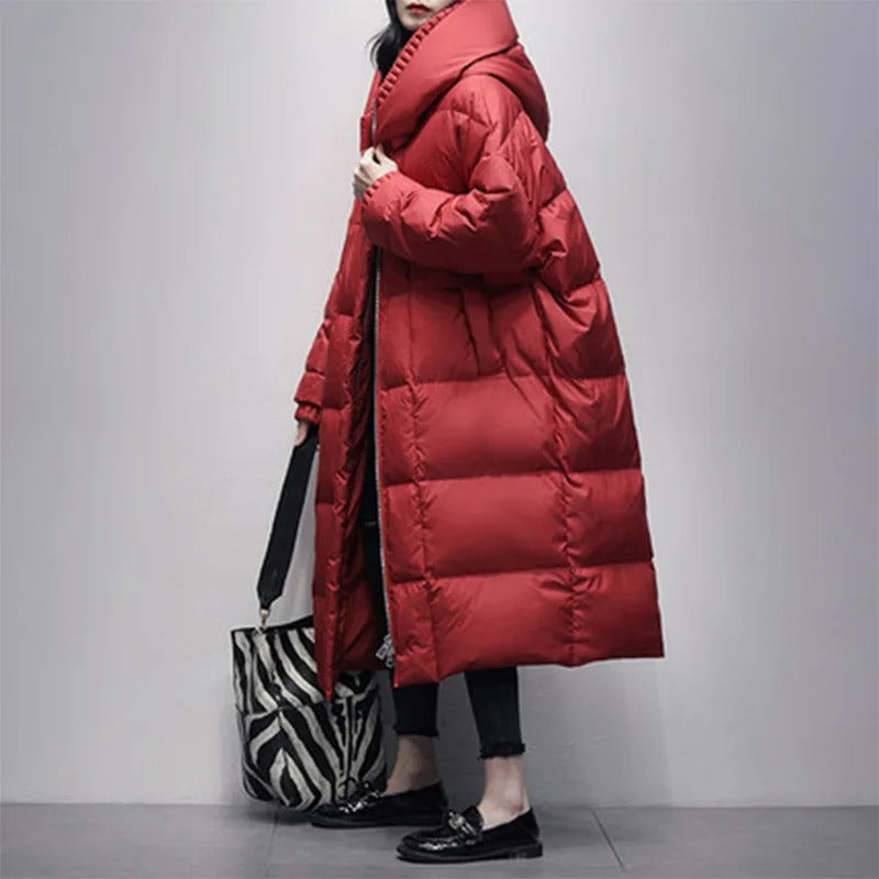 Women's Long Hooded Puffer Coat — Oversized Quilted Winter Jacket 3