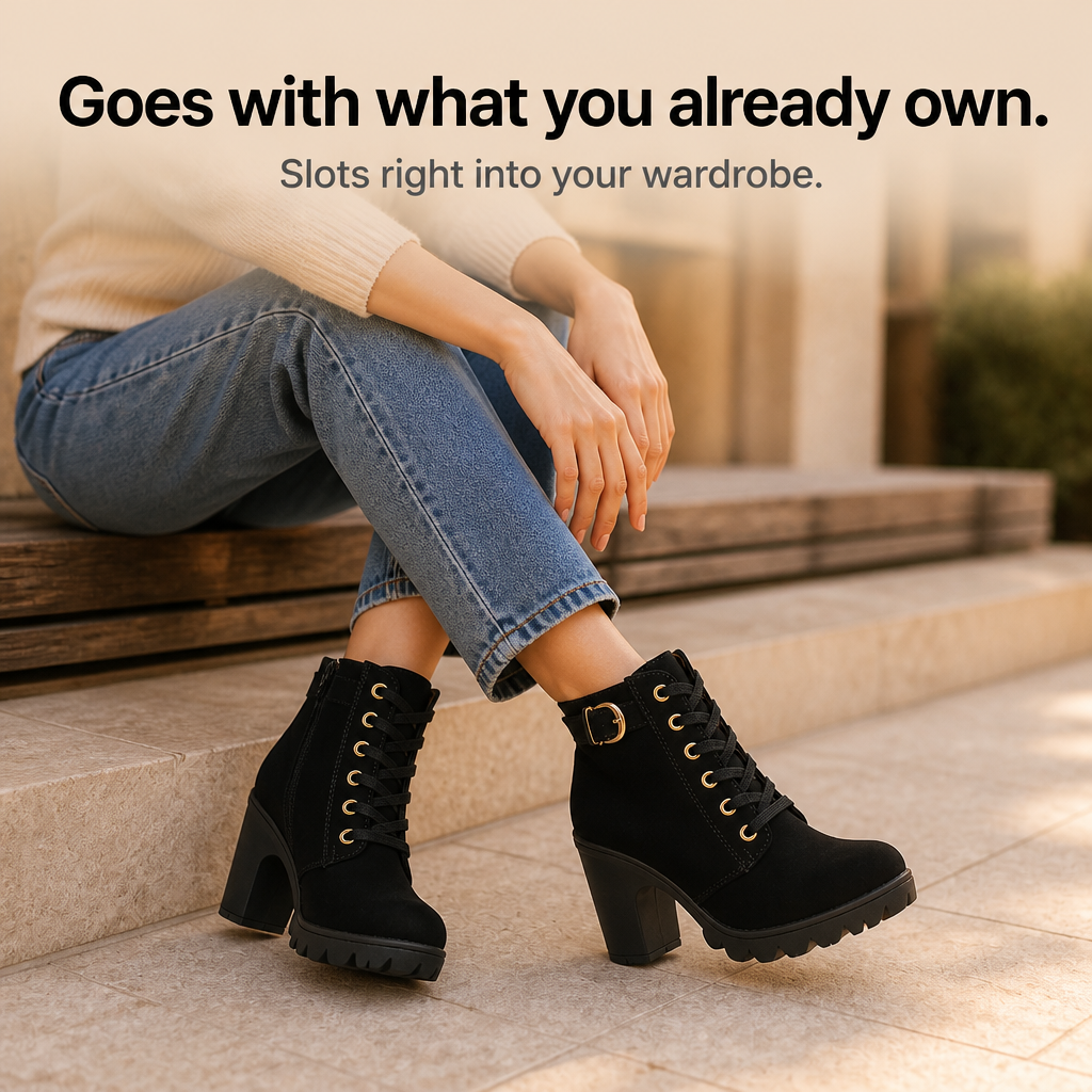 Women's Block Heel Ankle Boots — Lace-Up with Side Zip 10