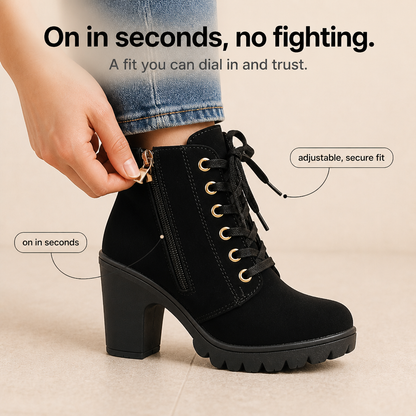Women's Block Heel Ankle Boots — Lace-Up with Side Zip 11