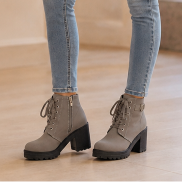Women's Block Heel Ankle Boots — Lace-Up with Side Zip 15