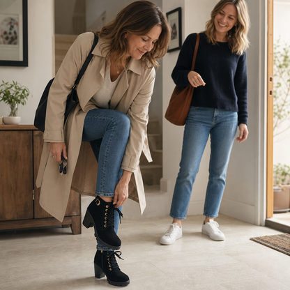 Women's Block Heel Ankle Boots — Lace-Up with Side Zip 4