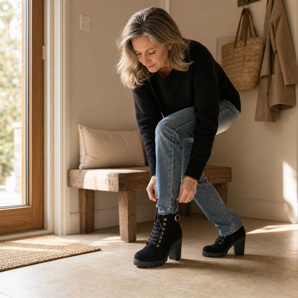 Women's Block Heel Ankle Boots — Lace-Up with Side Zip 5