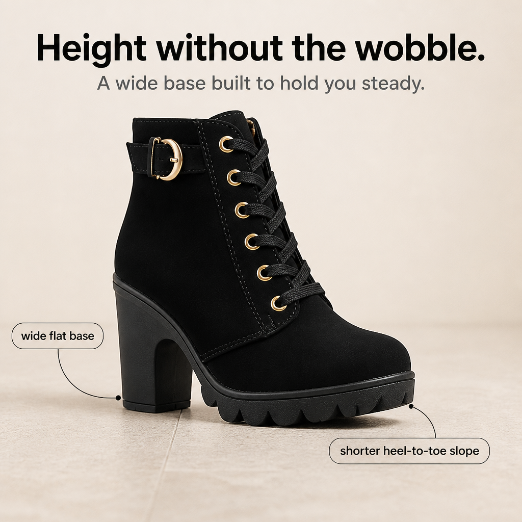 Women's Block Heel Ankle Boots — Lace-Up with Side Zip 6