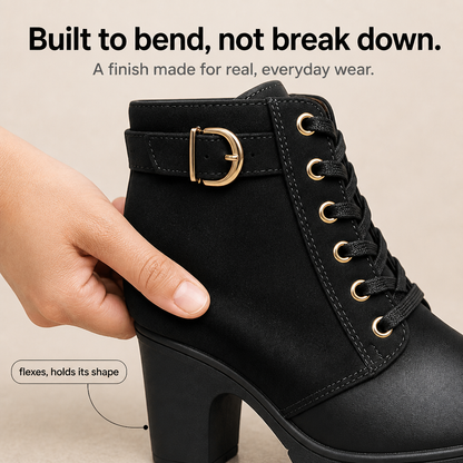 Women's Block Heel Ankle Boots — Lace-Up with Side Zip 7