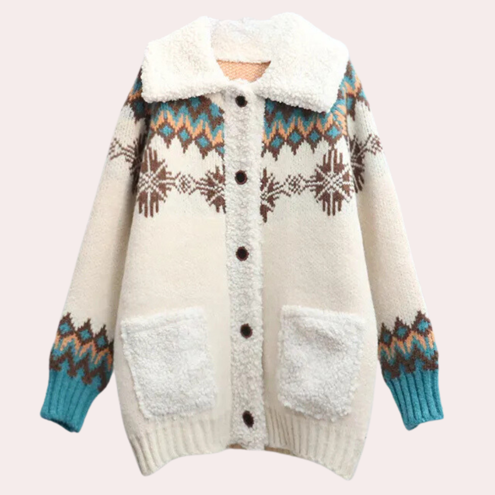 Norweger-Strickjacke Damen mit Kragen — Beige 4