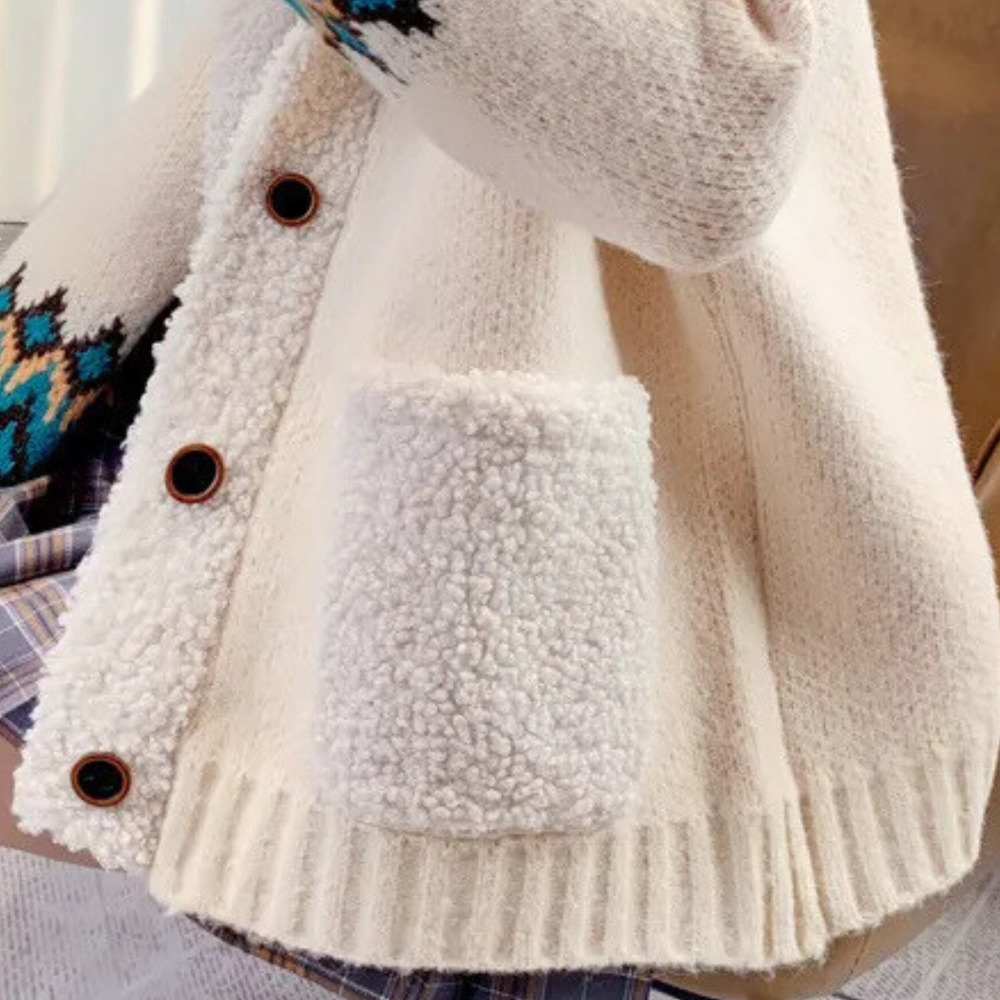 Norweger-Strickjacke Damen mit Kragen — Beige 1