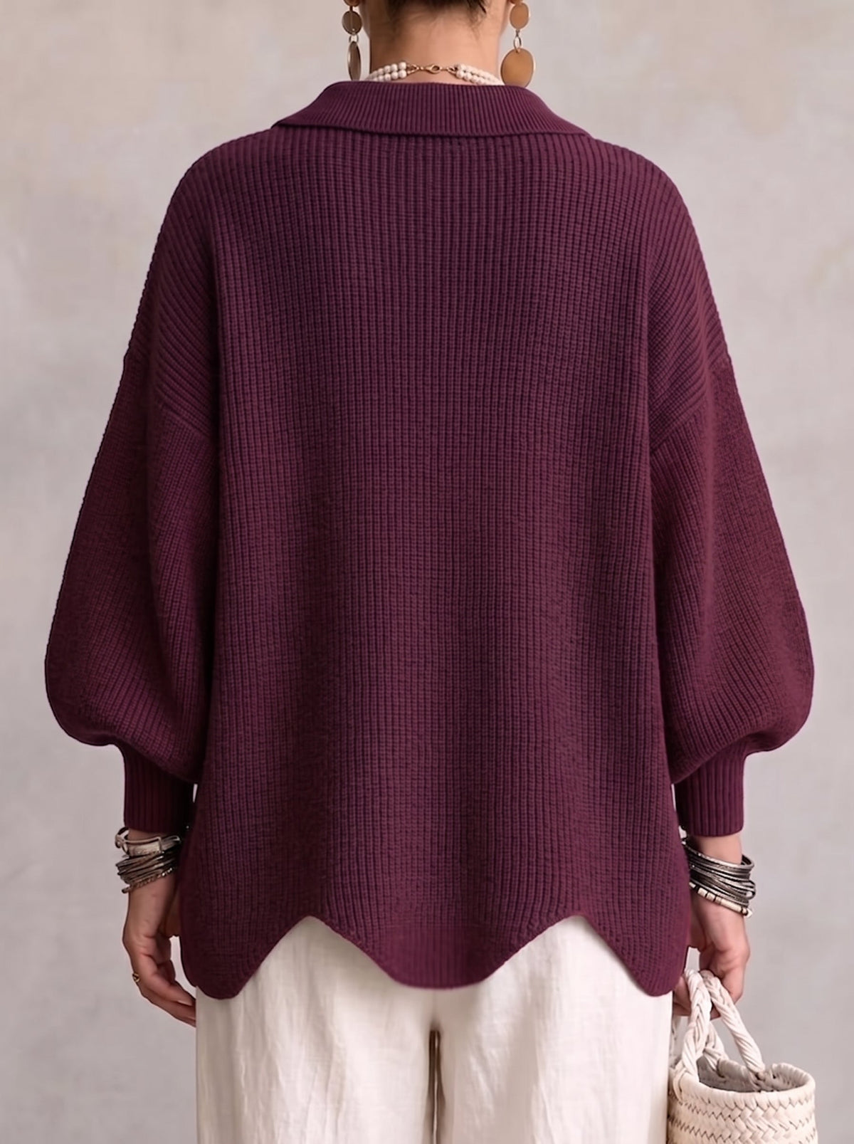 Kaelinae Oversized Cardigan Women — Heavyweight Knit Gold Buttons 4
