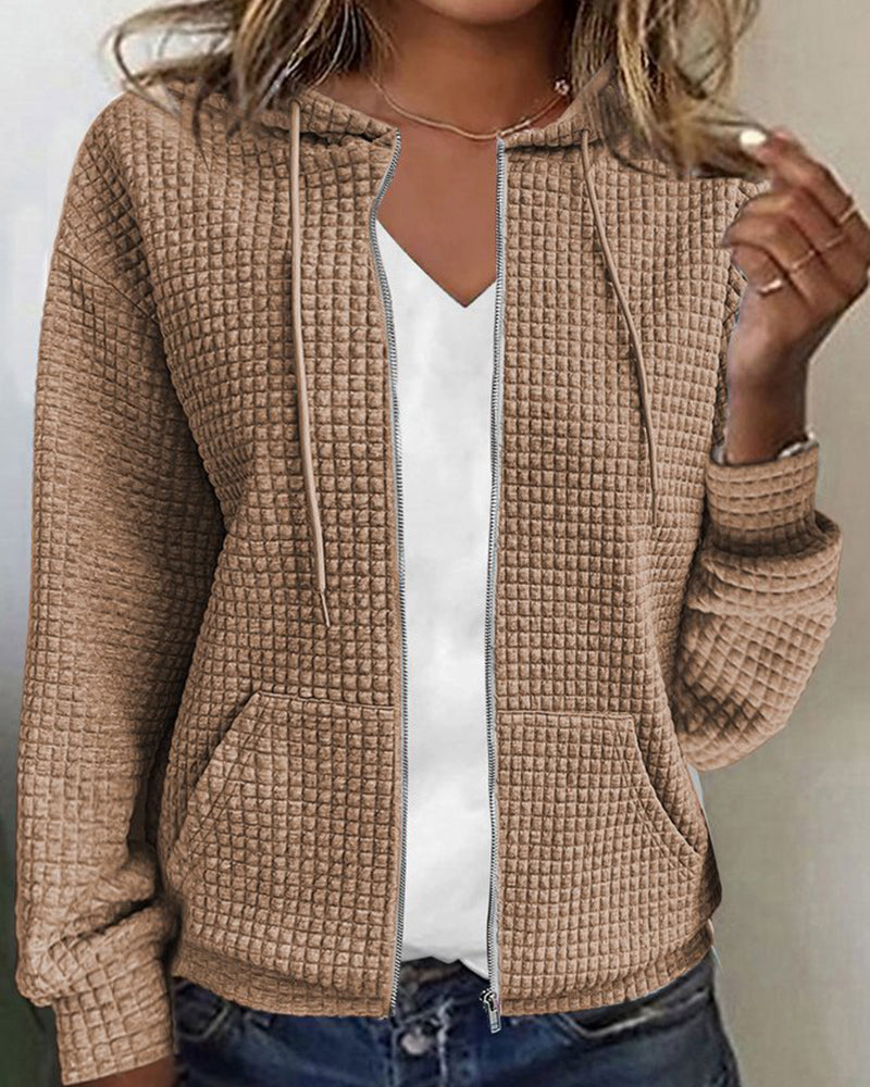 Women's Hooded Knit Zip-Up Jacket | Waffle Texture Cardigan 5