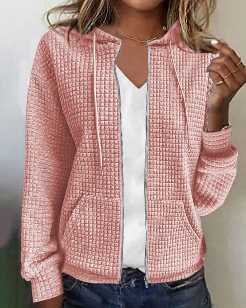Women's Hooded Knit Zip-Up Jacket | Waffle Texture Cardigan 4