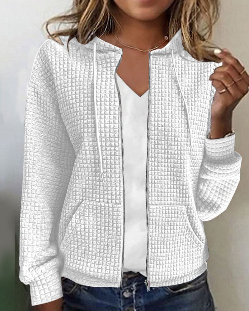 Women's Hooded Knit Zip-Up Jacket | Waffle Texture Cardigan 2
