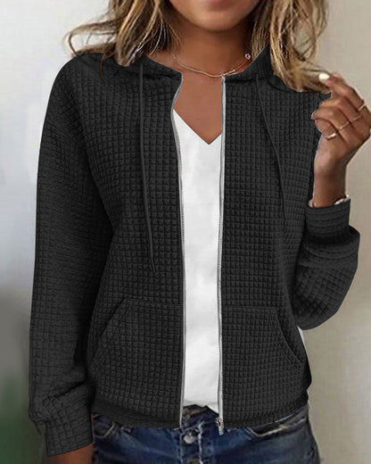 Women's Hooded Knit Zip-Up Jacket | Waffle Texture Cardigan 3