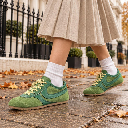 Retro Damen Sneaker mit Schnürung in Grün