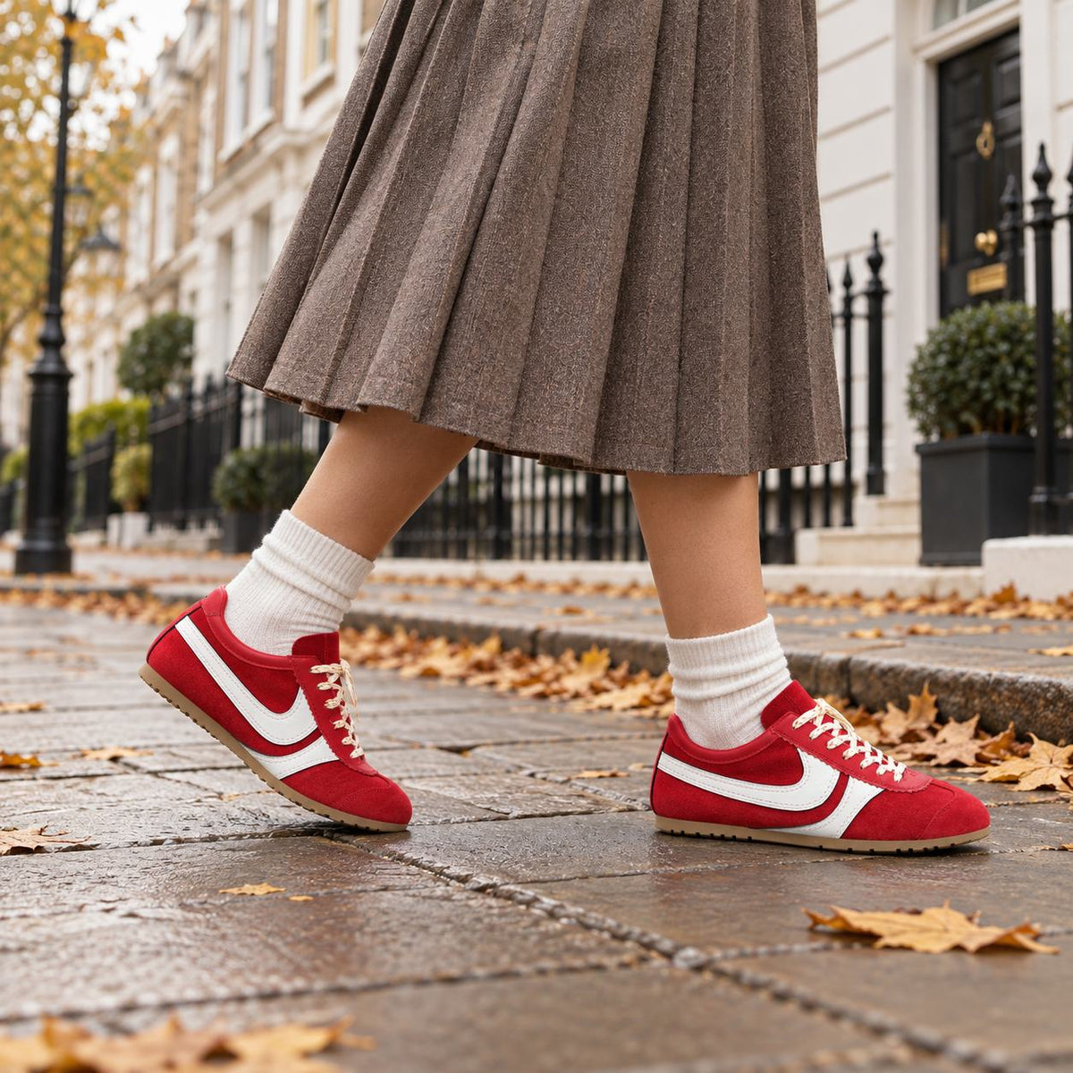 Retro Damen Sneaker mit Schnürung in Rot