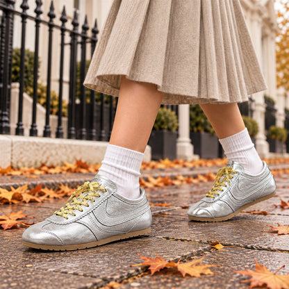 Retro Damen Sneaker mit Schnürung in Silber