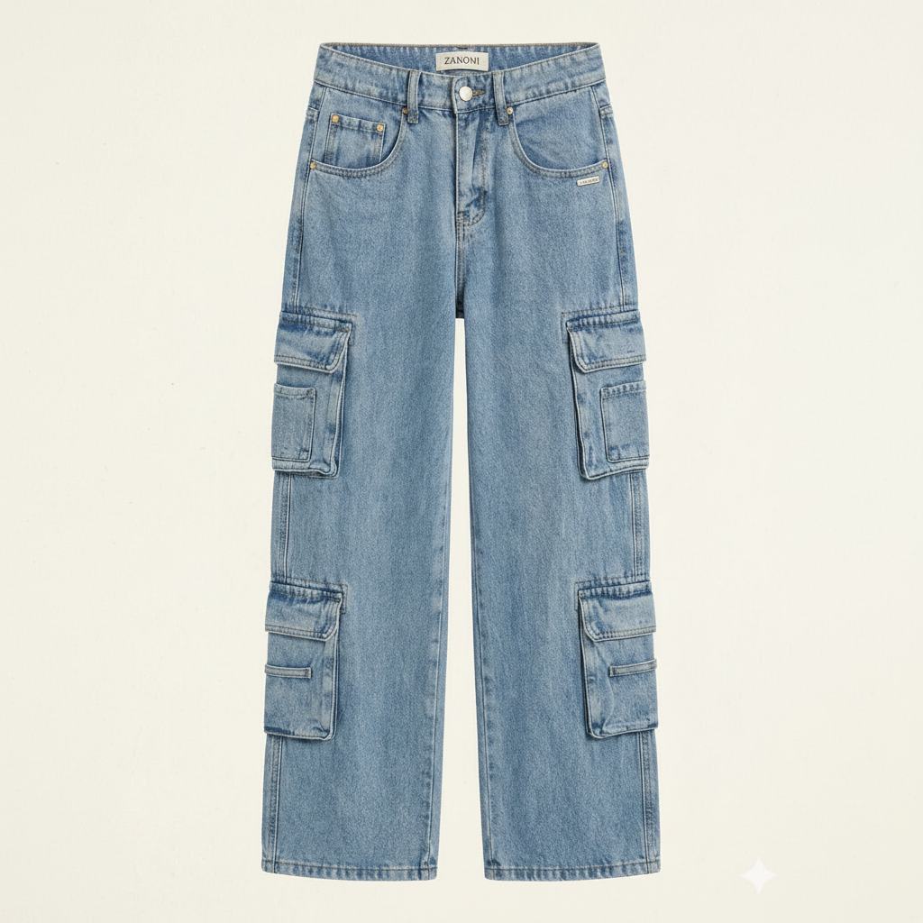Women's Wide Leg Cargo Jeans — Relaxed Fit with Side Pockets 3