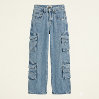 Women's Wide Leg Cargo Jeans — Relaxed Fit with Side Pockets 3