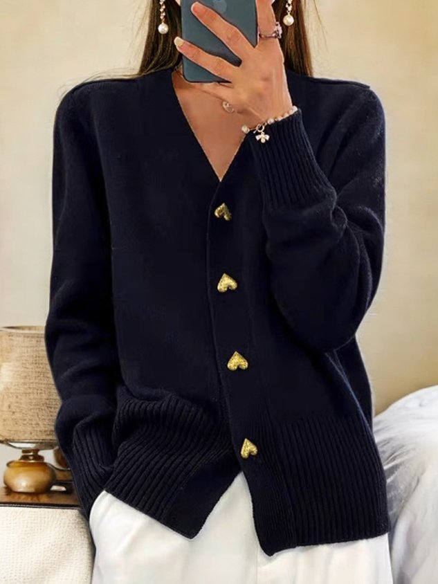 Women's Heart Button Cardigan — V-Neck Knit Jacket 1