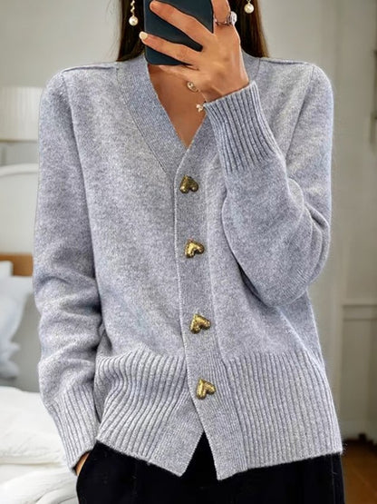 Women's Heart Button Cardigan — V-Neck Knit Jacket 2