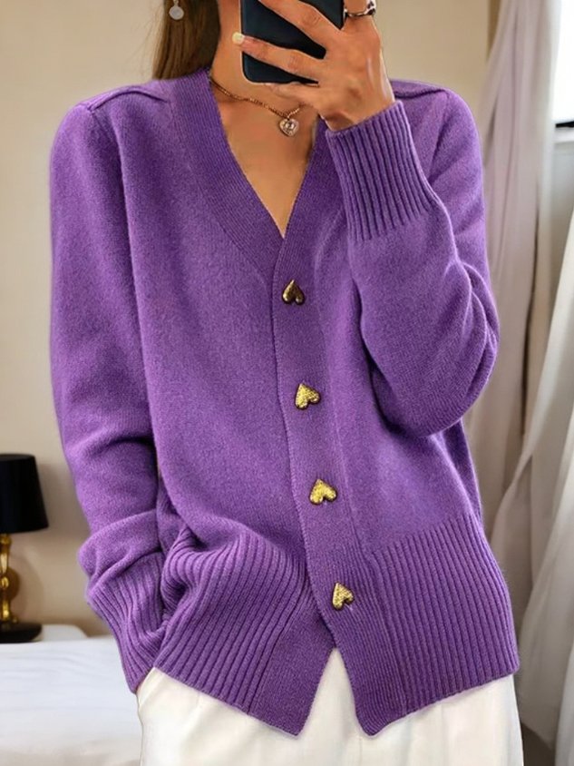 Women's Heart Button Cardigan — V-Neck Knit Jacket 5