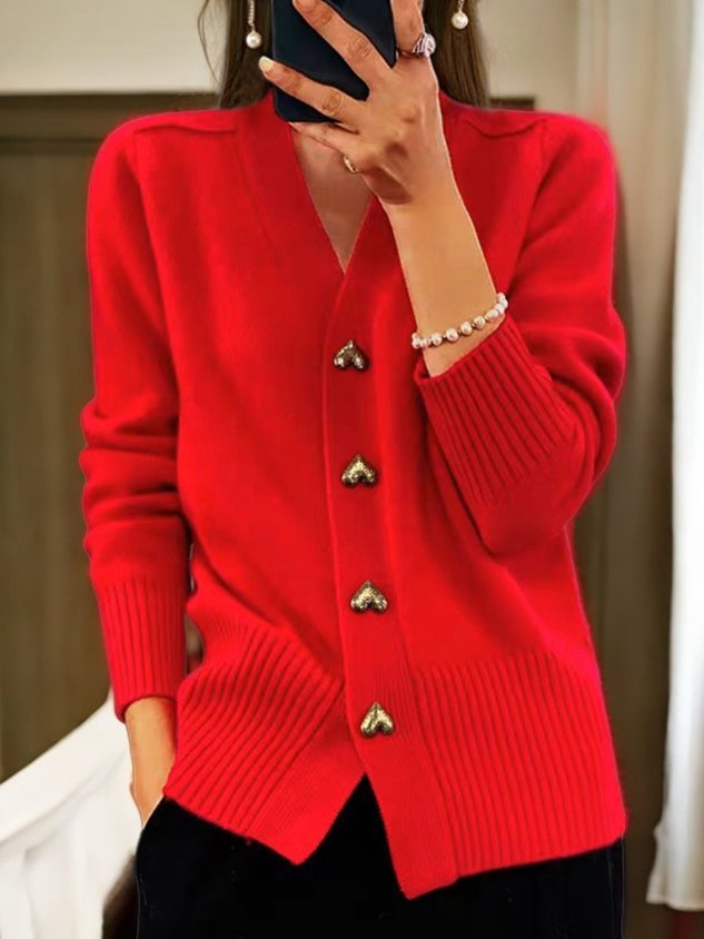 Women's Heart Button Cardigan — V-Neck Knit Jacket 4