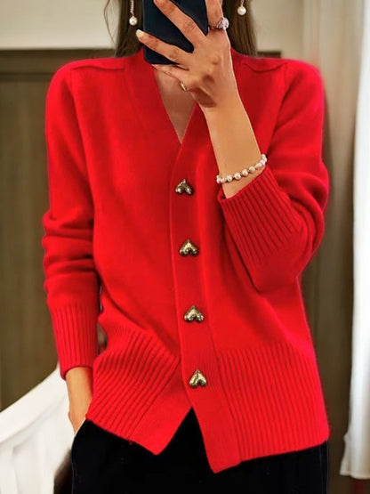 Women's Heart Button Cardigan — V-Neck Knit Jacket 4
